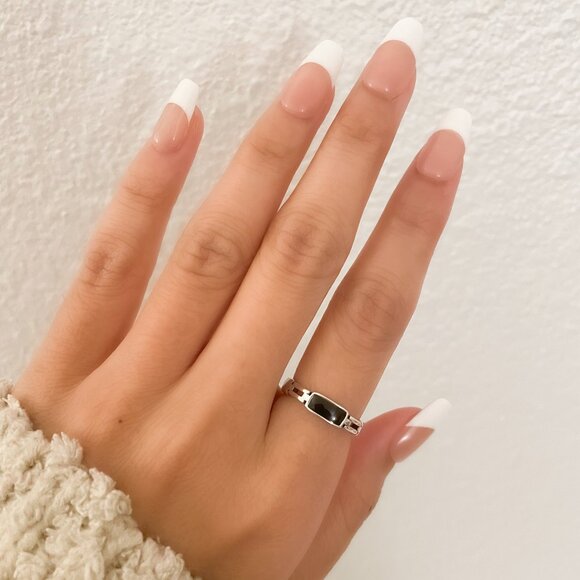 925 Sterling Silver Dainty Bar Ring Black Bar Ring Link Ring Minimalist Ring - Picture 4 of 9